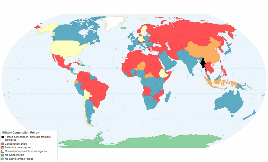 Map of Military Conscription Policy by Country