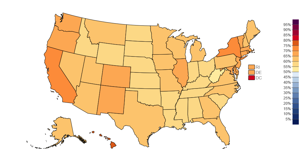 State distribution of belief that global warming is happening