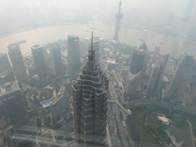 Hazy air from from the 100th floor of the Shanghai World Financial center