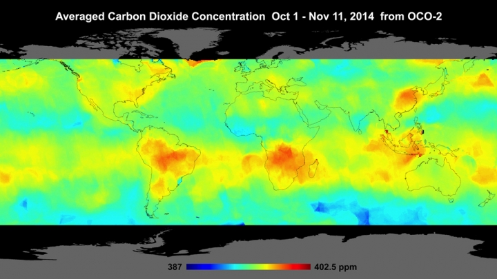 Averaged Carbon Dioxide Concentration Oct 1-Nov 11, 2014 from OCO-2