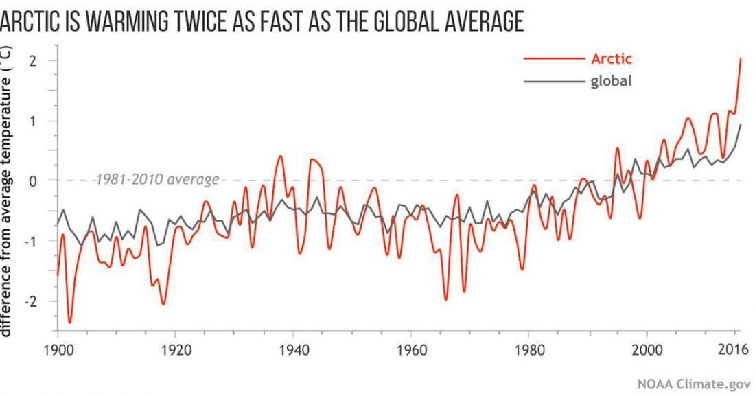 Graph of Arctic warming vs global average