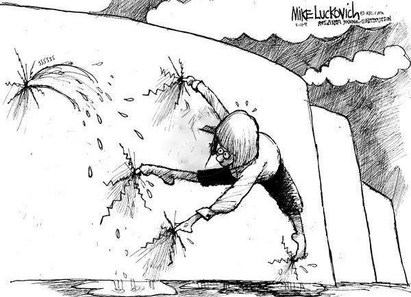 dike, finger, cartoon, dam, Mike Luckovich