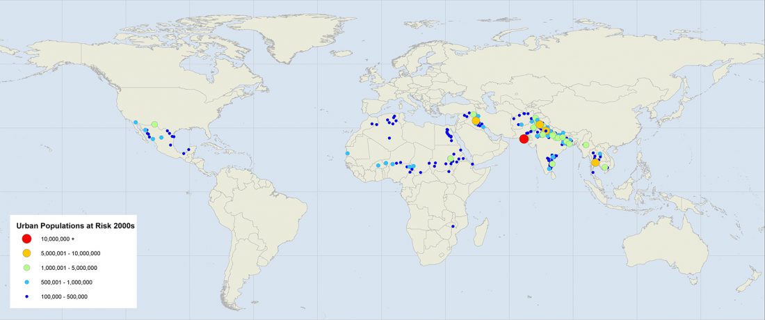 Urban populations, risk, extreme heat 2000s, heat wave, future