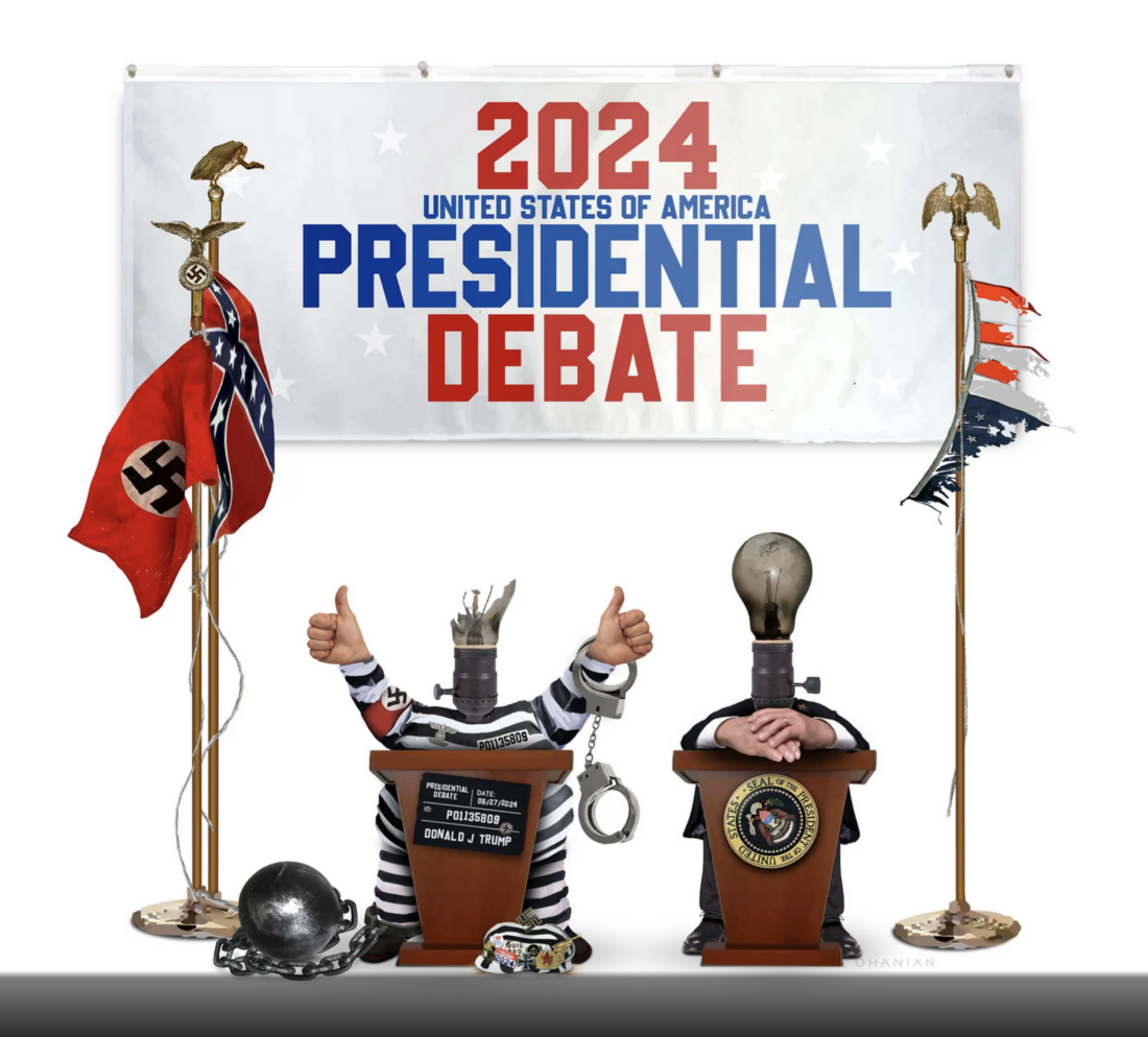Op-Art Illustration of 2024 presidential debate
