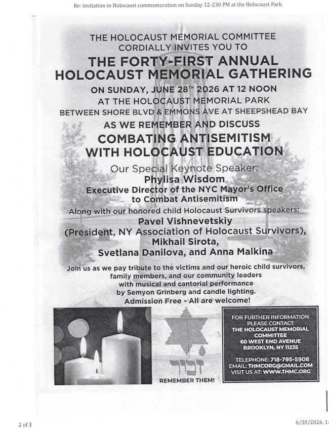 Flyer for the 41st annual Holocaust memorial gathering
